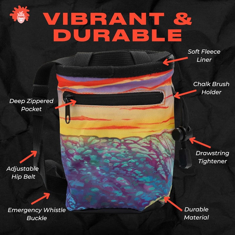 Gnarly Dood Rock Climbing Chalk Bag | for Outdoor, Gym, & Bouldering | Adjustable Waist Belt, Durable Drawstring Closure, & Zippered Pocket - Image 2